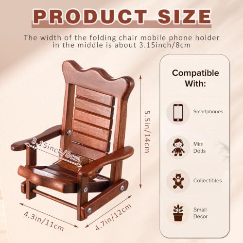 Kingdder 1 Pcs Cute Chair Phone Holder, Adjustable Wooden Cell Phone Stand, Folding Mini Rocking Chair Decor, Portable Wood Smartphone Holder for Smartphone, Doll Display, Desk Decor, Office, Gift