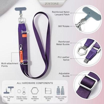 Phone Lanyard Crossbody, Adjustable Ergonomic Shoulder Phone Strap - color: Purple