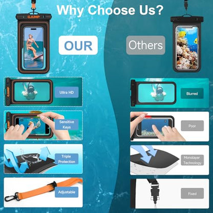 Waterproof Phone Pouch Floating, 2 Pack IP68 Dry Bag Cell Phone Case | Waterproof Phone Case with iPhone 17 16 15 14 Pro Max, Snorkeling Beach Swimming Cruise Travel Essentials, Lanyard Included - color: Orange*2