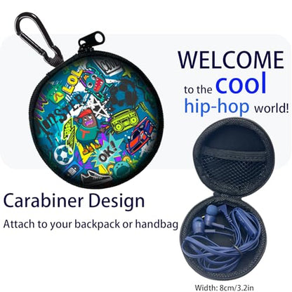 Teens Wired Earbuds with Case, 3.5mm Headphones for School,Classic Graffiti - color: Classic Graffiti