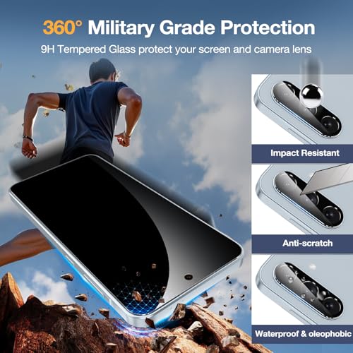 2+2 Pack for Samsung Galaxy A57 5G Privacy Screen Protector & Camera Lens Protector, Anti Spy Tempered Glass with Easy Installation Frame, Anti-Scratch, Case Friendly, Bubble Free - size: Samsung Galaxy A57 6.6 inches