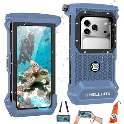 100FT/30M Gen 5 Diving Phone Case, Full Touchscreen Underwater Housing for iPhone 17-12 Pro Max & Samsung Galaxy S26 - S21, IPX8 Scuba Photo/Video Waterproof Case - color: Black_Blue