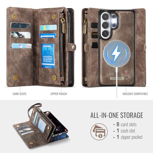 Compatible with Samsung Galaxy S26 Ultra Wallet Case with Magsafe with Zipper & Card Holder Strap Wristlet Detachable Magnetic Protective Back Case for Galaxy S26 Ultra 5G 6.9 Inch (Brown) - color: (Detachable and Magsafe)-Brown, size: S26 Ultra 6.9 Inch
