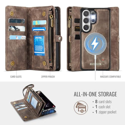 Compatible with Samsung Galaxy S26 Ultra Wallet Case with Magsafe with Zipper & Card Holder Strap Wristlet Detachable Magnetic Protective Back Case for Galaxy S26 Ultra 5G 6.9 Inch (Brown) - color: (Detachable and Magsafe)-Brown, size: S26 Ultra 6.9 Inch