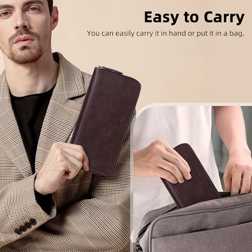 VISOUL Leather Long Zipper Pouch Wallet for Men and Women with RFID Blocking, Large Clutch Cash Long Wallet with Zipper (Coffee) - color: Coffee