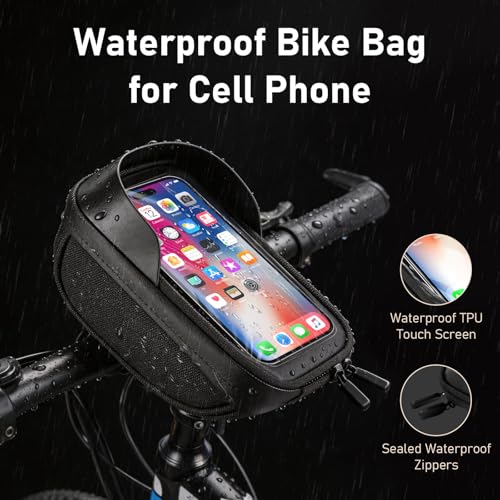 EILLEO Bike Handlebar Bag, Waterproof Bike Phone Bag with TPU Touch Screen, Bicycle Phone Holder for Phone Under 6.3, Storage Bags for Bike/Ebike/E Scooter/Dirtbike, Black