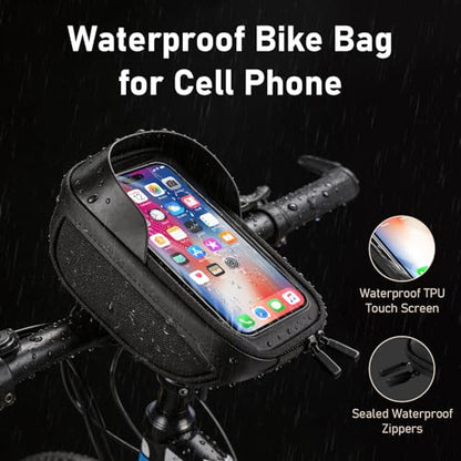 EILLEO Bike Handlebar Bag, Waterproof Bike Phone Bag with TPU Touch Screen, Bicycle Phone Holder for Phone Under 6.3, Storage Bags for Bike/Ebike/E Scooter/Dirtbike, Black