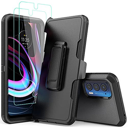 Compatible with Motorola Edge 2021/Edge 5G UW 2021 Case,Heavy Duty Rugged Shockproof Full Body Protection Kickstand Case with Belt Clip Holster for Motorola Edge 2021 Phone (Black) - color: Black