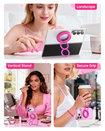 SYNCWIRE Magnetic Phone Ring Holder, for MagSafe Phone Grip Stand Kickstand - color: Hot Pink