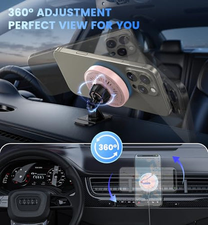 Magnetic Car Charger Mount 15W for iPhone 18-12 Pro Max - color: Pink