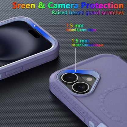 MXX for iPhone 16 Case, Durable 3-Layer Rugged Protective Cover, Compatible with MagSafe, Shockproof Cute iPhone 16 Case (6.1") – Light Purple - color: Light Purple, size: iPhone 16