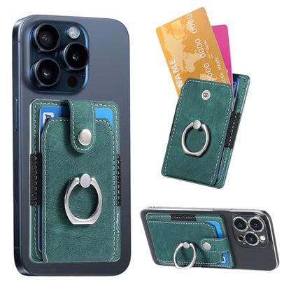 Cell Phone Card Holder with Ring Grip,Adhesive Phone Card Wallet,Green