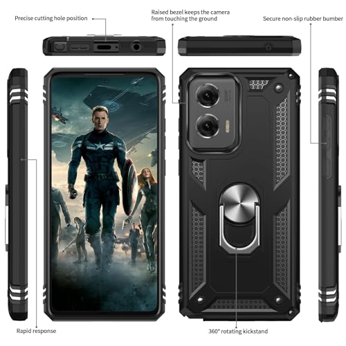 LeYi for Motorola Moto G-Stylus-5G 2024 Case [Not Fit G 5G 2024]: with Glass Screen Protector Camera Lens Protector, Heavy Duty Shockproof Phone Cover Funda para Ring Stand Moto G Stylus 2024, Black | Glass Screen Protector, Military-Grade PC TPU Rugged P