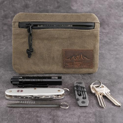 diodrio Belt Zipper Pouches for Men Women Compact EDC Pouch, YKK Zipper, Anti-theft Pickpocket Proof Safety Wallets, Waist Pack for Traveling Hiking, Water Resistant, Tough Waxed Canvas, Olive - color: Olive Small