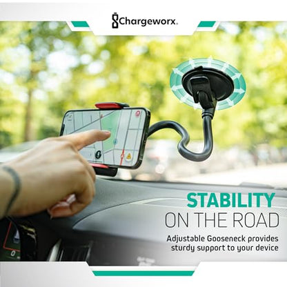 Car Phone Holder, Windshield Suction Cup Mount, 14.75” Flexible Gooseneck - style: Clamp with Suction