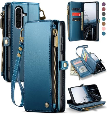 Defencase for Samsung Galaxy A36 5G Wallet Case with Card Holder, Dark Blue | RFID Blocking, Zipper Pocket, Durable PU Leather, Wrist Strap, Fashion Snap Flip Phone Cases Cover with Stand for Women Men - color: Dark Blue