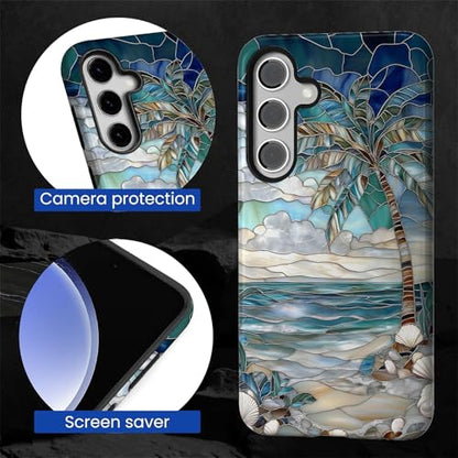 Case for Samsung Galaxy S25,Anti-Scratch Full-Body Cover Shockproof Slim Design Case,PC Hard Shell & Silicone Inner Bumper -Beach Palm Tree - color: Beach Palm Tree, size: Galaxy S25