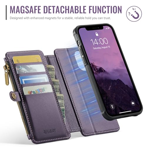 for iPhone 14 Plus - Phone Case Wallet Magnetic Detachable, Purple - color: Deep Purple, size: iPhone 14 Plus