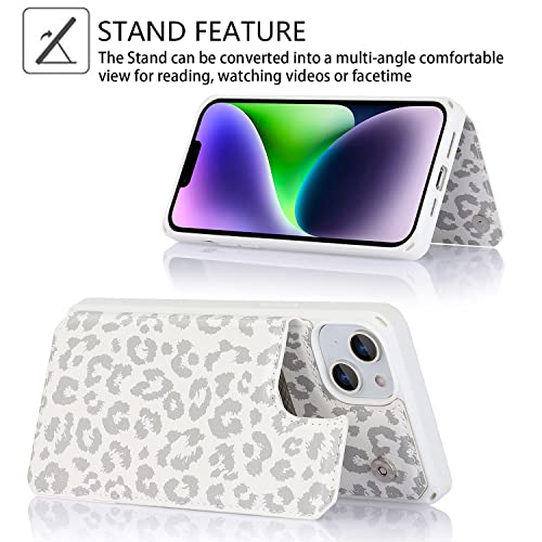 Cavor for iPhone 14 Case with Card Holder, Wallet Case for Women Men, White - color: E-White