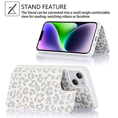 Cavor for iPhone 14 Case with Card Holder, Wallet Case for Women Men, White - color: E-White