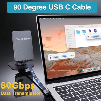 Duttek 80G Short USB C to USB C Cable 90 Degree 7.87inch, 240W/8K@60Hz Right Angle USB C Male to Male Flexible Flat Cable for Steam Deck, Laptop, Car, Gaming Setup - style: Side Angle to Vertical Angle 90 Degree USB C Cable