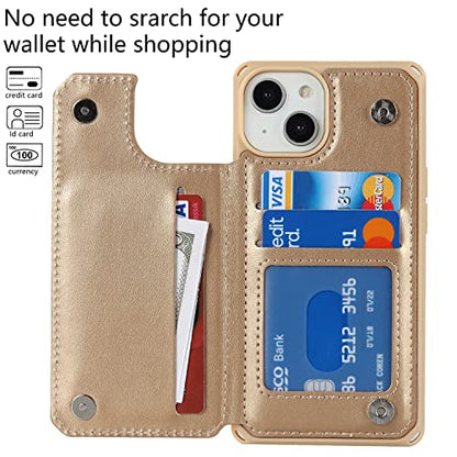 Cavor for iPhone 14 Wallet Case with Card Holder for Women, Golden - color: C-golden