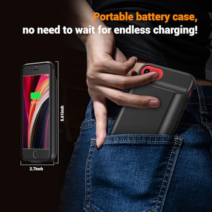 Battery Case for iPhone 8/7/6s/6/SE 3/SE 2 (4.7-inch) High Capacity 7000mAh | Rechargeable Battery Pack Charger Case with External Charging Function and Tempered Glass Screen Protector
