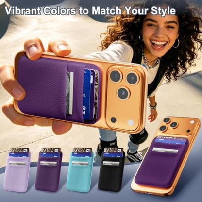 SHANSHUI Wallet for Magsafe, Stretchy Magnetic Phone Wallet Card Holder for Back of Phone Pocket Comaptible for iPhone & Most Smartphone (Purple - color: Purple