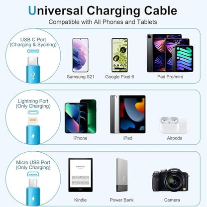 Multi Charging Cable,[2Pack 4FT]Retractable Charger Cord 3in1 Charger Cable