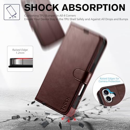 TUCCH Wallet Case for iPhone 17 (6.3") 2025, Flip Stand, Chocolate Brown | RFID Blocking, 4 Card Holders, Kickstand, PU Leather, Shockproof TPU Shell, Magnetic Closure, Protective Folio Cover - color: Chocolate Brown