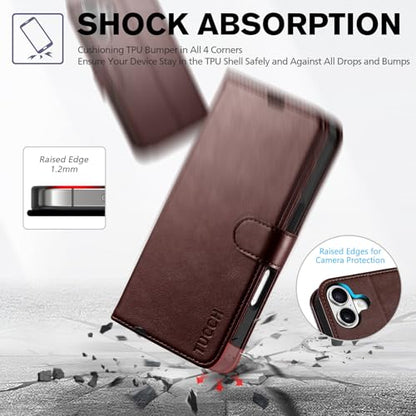 TUCCH Wallet Case for iPhone 17 (6.3") 2025, Flip Stand, Chocolate Brown | RFID Blocking, 4 Card Holders, Kickstand, PU Leather, Shockproof TPU Shell, Magnetic Closure, Protective Folio Cover - color: Chocolate Brown