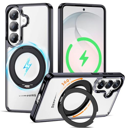 Compatible with Clear Samsung Galaxy S26 Plus Case with 360° Invisible Magnetic Ring Stand [Compatible with Mag-Safe] Shockproof Plating Phone Case for S26+ 6.7",Black - color: Black, size: Samsung Galaxy S26 Plus