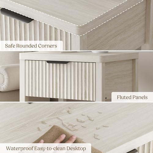 Night Stand Set 2, Fluted Wood Nightstands w/Charging Station for Bedroom - color: Grey White, size: 1 Drawer-Set of 2 Nightstand