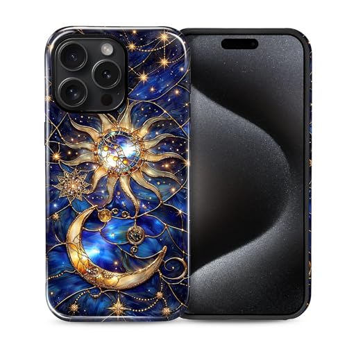 Case Compatible with iPhone 15 Pro, Cute Dual Layer Hybrid Phone Cover, Military Grade Drop Protection, Aesthetic Shockproof Phone Case for Women Girls, Galaxy Sun Moon - color: Galaxy Sun Moon, size: Iphone 15 Pro