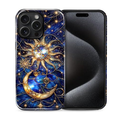 Case Compatible with iPhone 15 Pro, Cute Dual Layer Hybrid Phone Cover, Military Grade Drop Protection, Aesthetic Shockproof Phone Case for Women Girls, Galaxy Sun Moon - color: Galaxy Sun Moon, size: Iphone 15 Pro