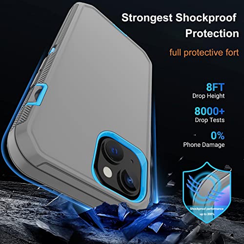 for iPhone 14 Case with 2 Screen Protector,Heavy Duty Shockproof Dustproof Drop Protection 3-Layer Full Body Rugged Military Protective Tough Durable Cover for Apple iPhone 14 6.1"(Gray/Blue) - color: Gray/Blue