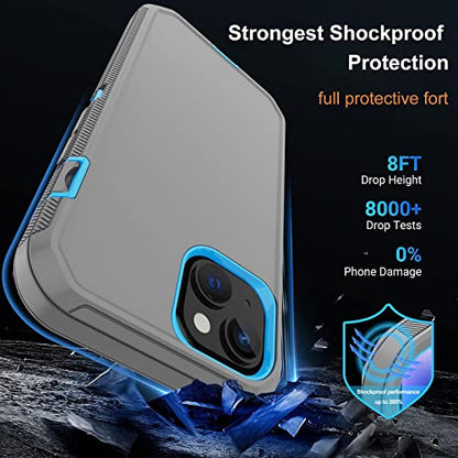 for iPhone 14 Case with 2 Screen Protector,Heavy Duty Shockproof Dustproof Drop Protection 3-Layer Full Body Rugged Military Protective Tough Durable Cover for Apple iPhone 14 6.1"(Gray/Blue) - color: Gray/Blue