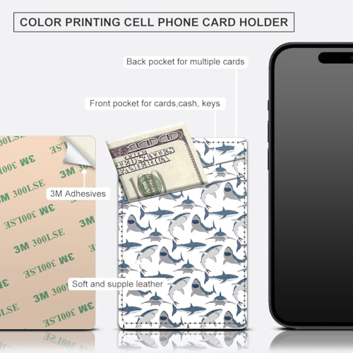 Phone Card Holder, Dual Pocket Leather Phone Wallet Adhesive Stick On, Cute Card Holder, Credit Card Holder for Phone Case Compatible with Most Phone （shark） - color: shark