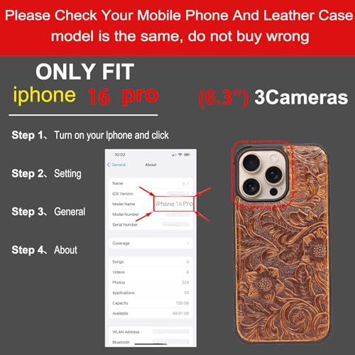Wallet Real Leather Case Compatible with iPhone 16 Pro 6.3" Brown | Genuine Leather,Shockproof,Anti-Fall Case,Flip Cover,with Card Slot,Double Magnetic Buckle,Kickstand,RFID Blocking Brown - color: Brown, size: 6.3"-16 Pro