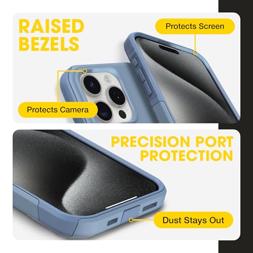 OtterBox iPhone 15 Pro Commuter Series MagSafe Case - Crisp Denim | 3X MIL Drop Protection - Dual-Layer Shockproof Design - Pocket-Friendly - Raised Edges - Port Covers - Non-Retail Packaging - color: Crisp Denim