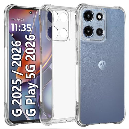 USTIYA Case for Motorola Moto G 5G 2025/2026/ G Play 5G 2026 Clear TPU Four Corners Military-Grade Protection Cover Transparent Soft funda