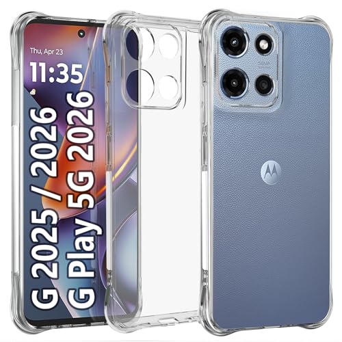 USTIYA Case for Motorola Moto G 5G 2025/2026/ G Play 5G 2026 Clear TPU Four Corners Military-Grade Protection Cover Transparent Soft funda