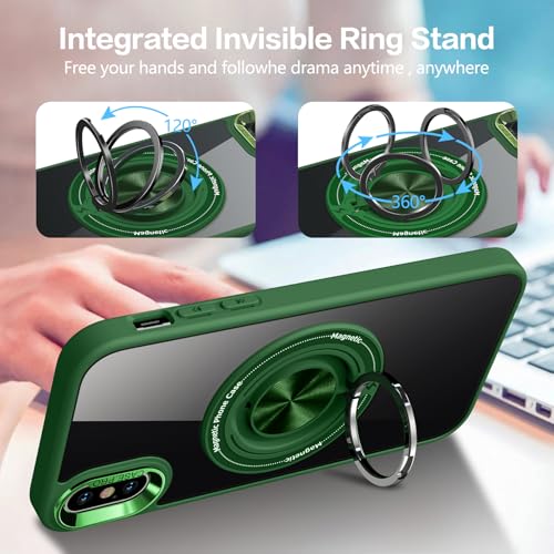 for iPhone Xs Case and iPhone X Case Compatible with Magnetic | With Ring Holder,Transparent Hard PC,Rotated Ring Holder Kickstand Phone Case 5.8in,Green JUS12-39 - color: Green
