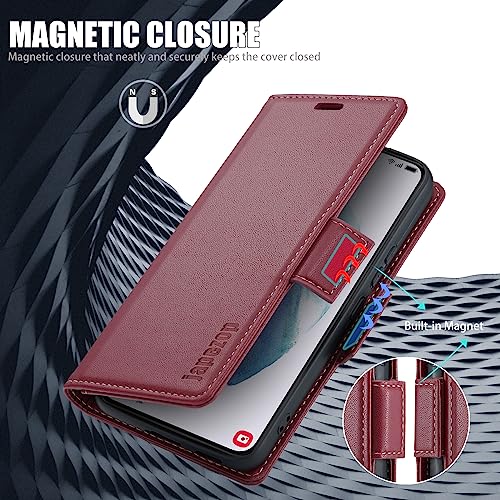 Samsung Galaxy S21 5G Wallet Case with Card Holder RFID Blocking Kickstand Magnetic,Leather Flip Case for Samsung Galaxy S21 5G 6.2 Inch (Fashion Wine Red) - color: Fashion Wine Red, size: S21 5G 6.2"
