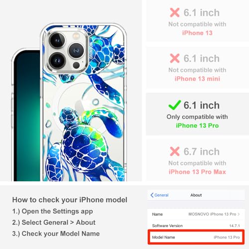 MOSNOVO Case for iPhone 13 Pro, [Compatible with Magsafe] [Buffertech 6.6ft Military-Grade Drop Protection] [Anti Peel Off Tech] Clear Phone Case Design - Sea Turtles - color: Sea Turtles, size: iPhone 13 Pro