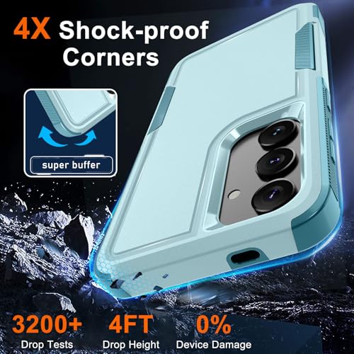 for Samsung Galaxy S24 FE Case, Full Body Heavy Duty Cover, Mint Green | Rugged Shockproof Protective Case,with Tempered Glass Screen Protector + Camera Lens Cover + Wrist Lanyard Strap - color: Mint Green