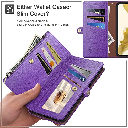 XcaseBar Compatible with iPhone 16 Pro 6.3" Wallet case with Zipper Credit Card Holder【RFID Blocking】,Flip Folio Book PU Leather Phone case Shockproof Cover Women Men for Apple 16 Pro case Purple - color: Purple