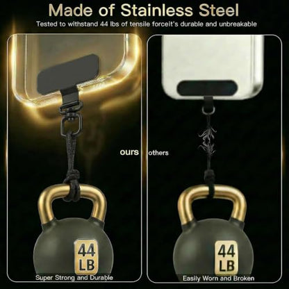 360°Rotatable Metal Phone Tether Tab for iPhone，Cell Phone Lanyard Replacement Part for All Full Phone Cases - color: A1-black+gold-short Thin Strip