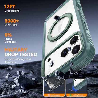 Magnetic for iPhone 17 Pro Case, Compatible with MagSafe, Full Body Rugged Case with Built-in Screen Protector & Kickstand & Belt-Clip (Green) - color: Green