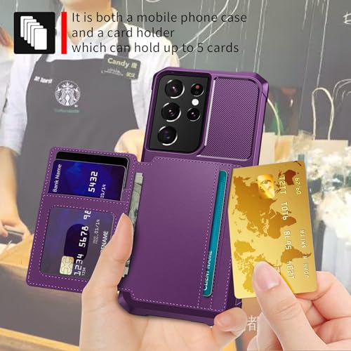 Wallet Case for Samsung Galaxy S21 Ultra, Compatible with Magnetic Car Mount, Heavy Duty Shockproof Rugged Soft TPU Back Leather Flip Credit Card Holder Cover 6.8 inch, Purple - color: Purple, size: Samsung Galaxy S21 Ultra